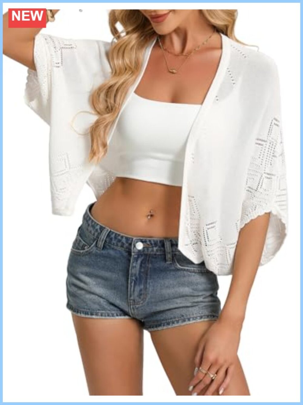 Crochet Cardigan Shrug Open Front Batwing Lightweight Sweater